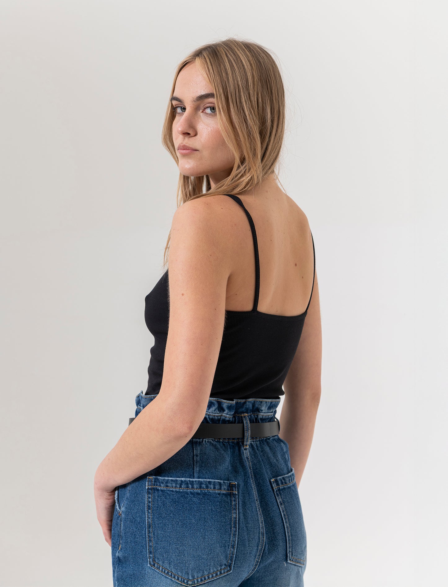 Top a costine da donna - Nero