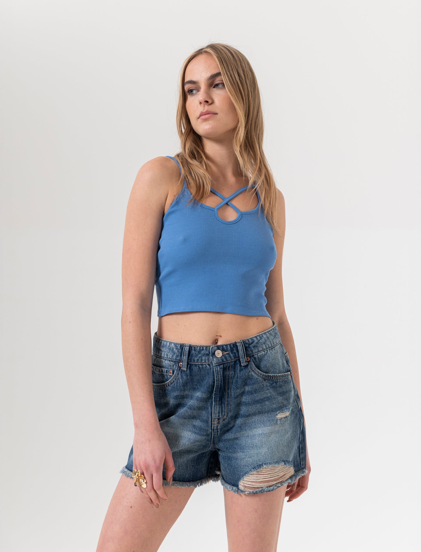 Top a costine da donna - Bluette