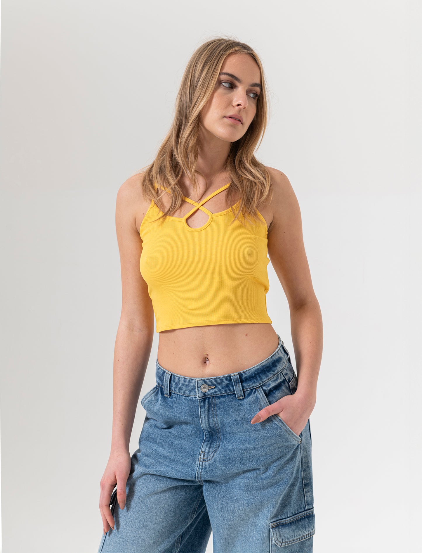 Top a costine da donna - Giallo limone