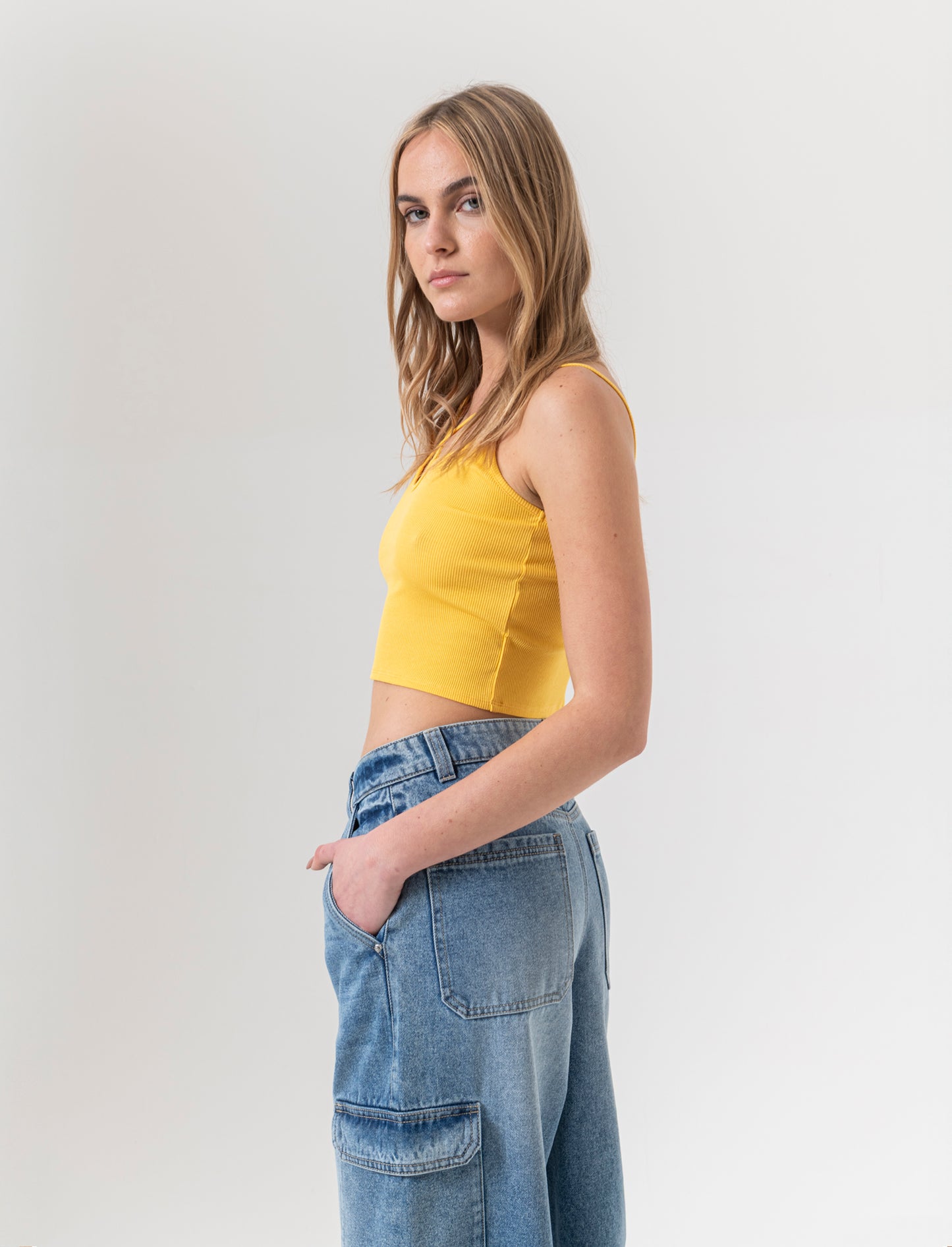 Top a costine da donna - Giallo limone