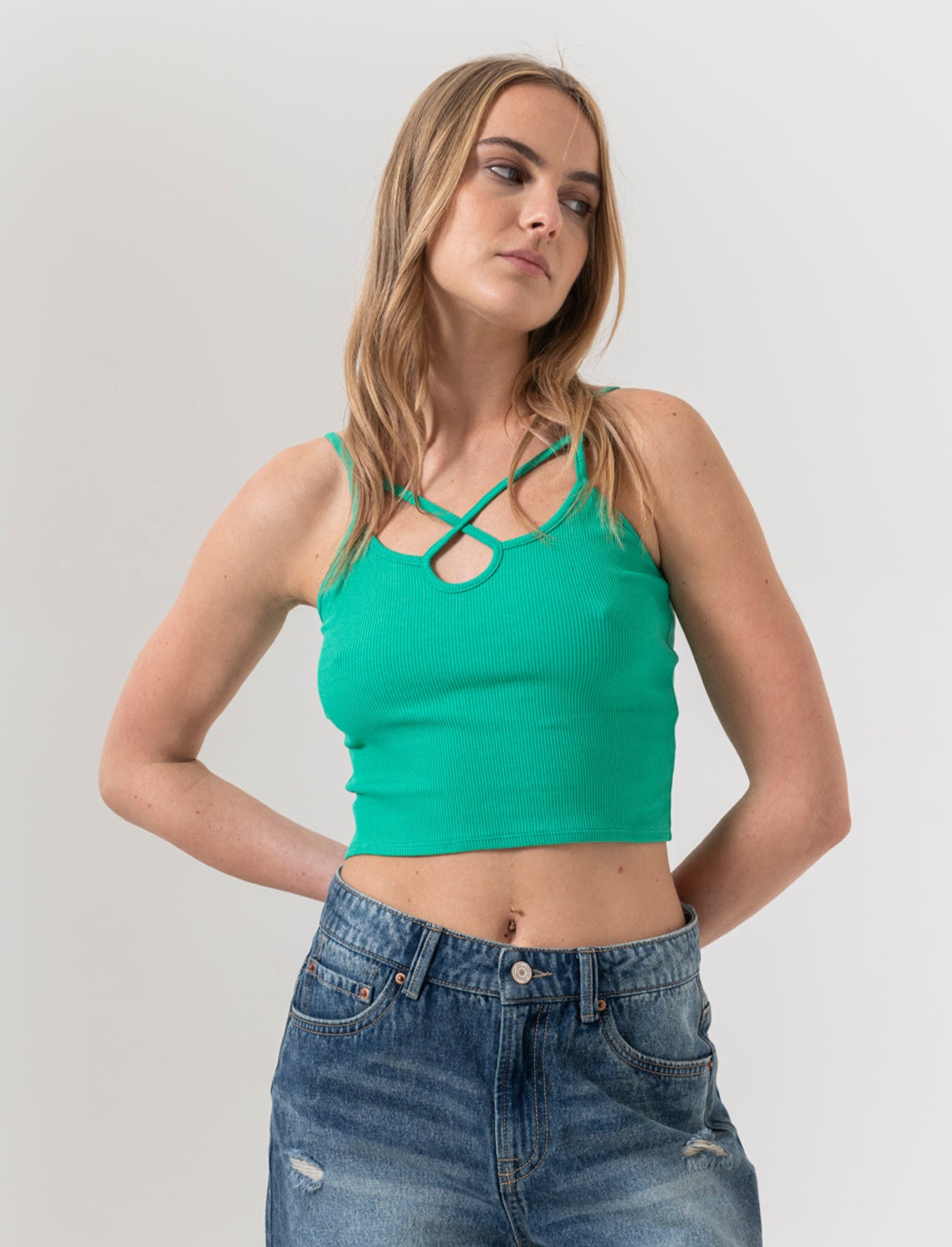 Top a costine da donna - Verde smeraldo