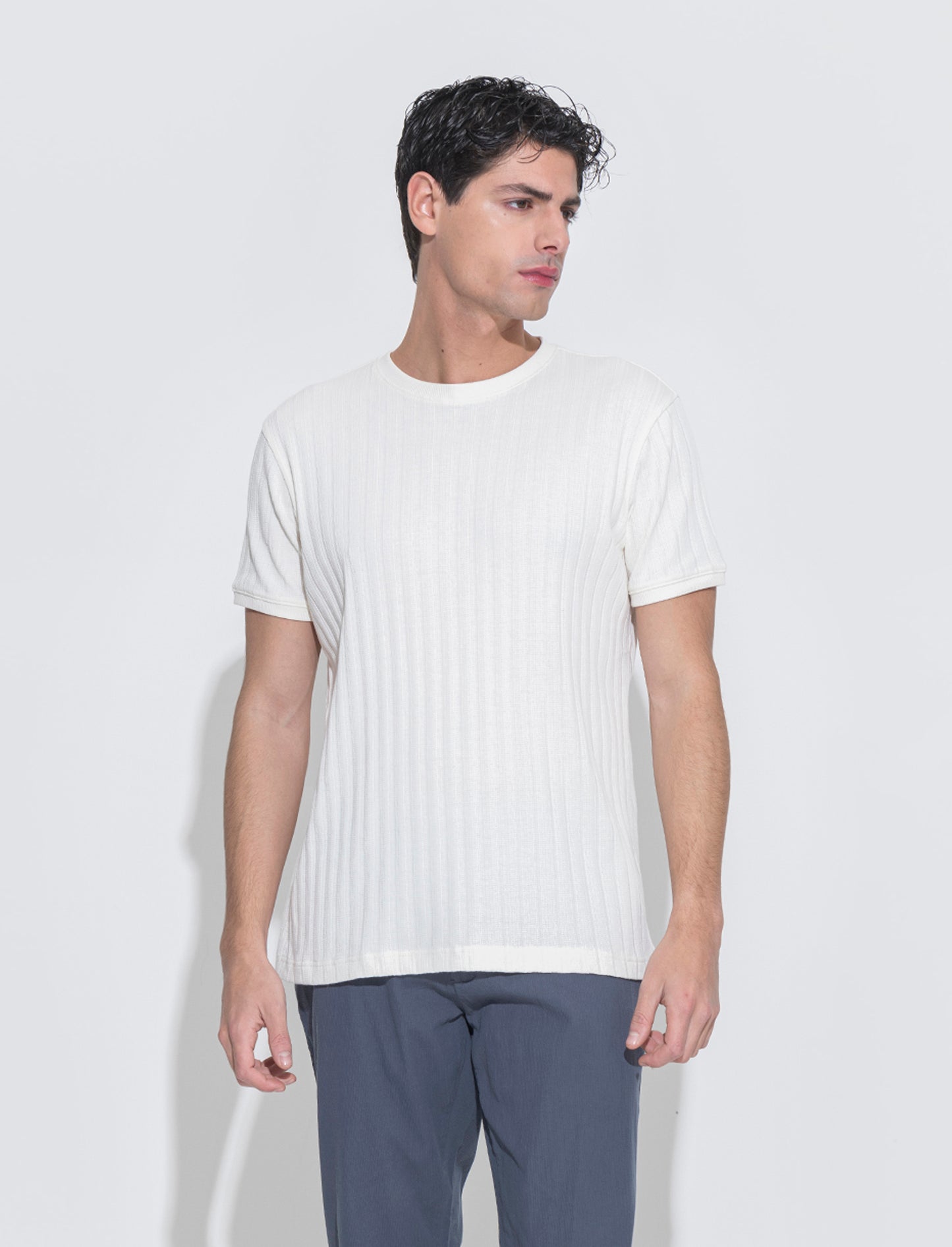 T-shirt struttura jacquard effetto maglia da uomo - Beige ecru