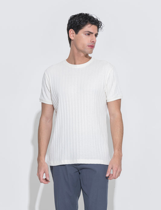 T-shirt struttura jacquard effetto maglia da uomo - Beige ecru
