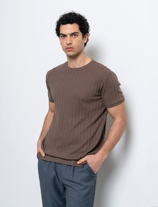 T-shirt struttura jacquard effetto maglia da uomo - Grigio fango