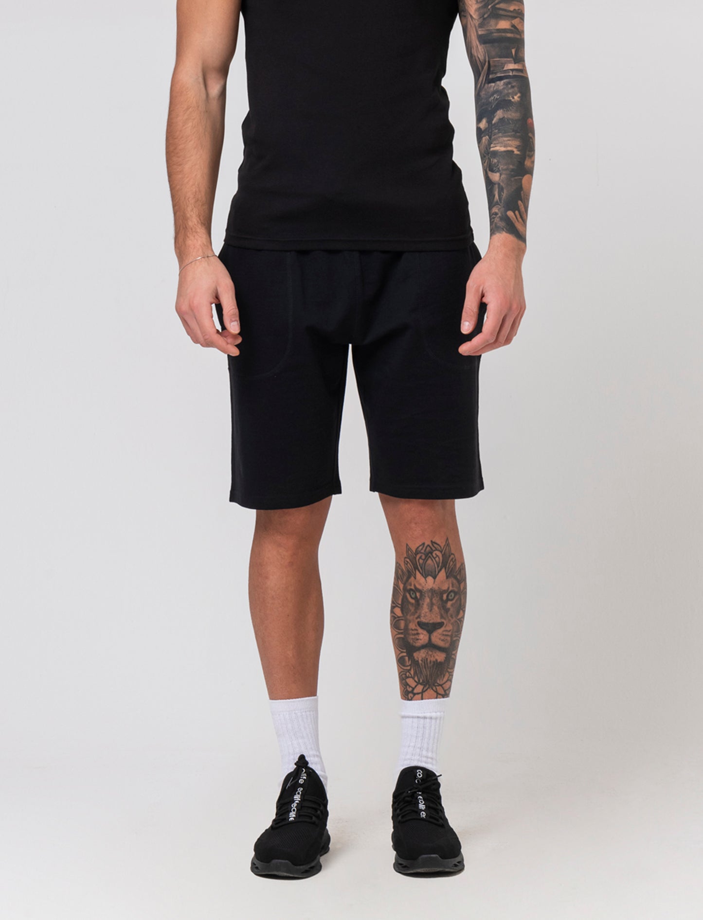 Bermuda in felpa con vita jogger da uomo - Nero