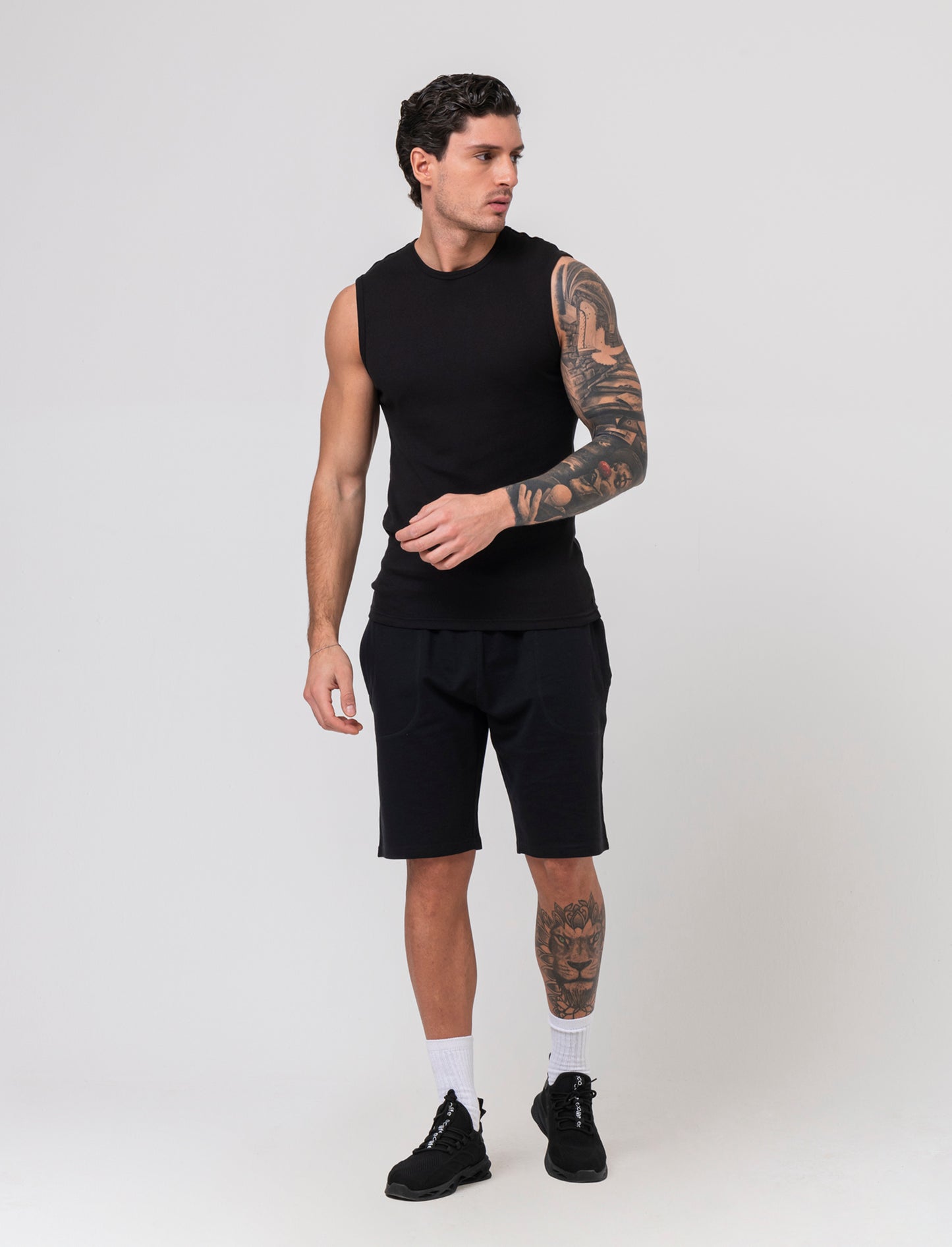 Bermuda in felpa con vita jogger da uomo - Nero