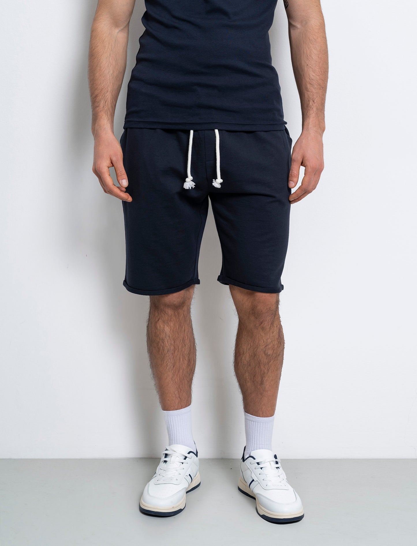 Bermuda basic in felpa con vita jogger da uomo - Blu