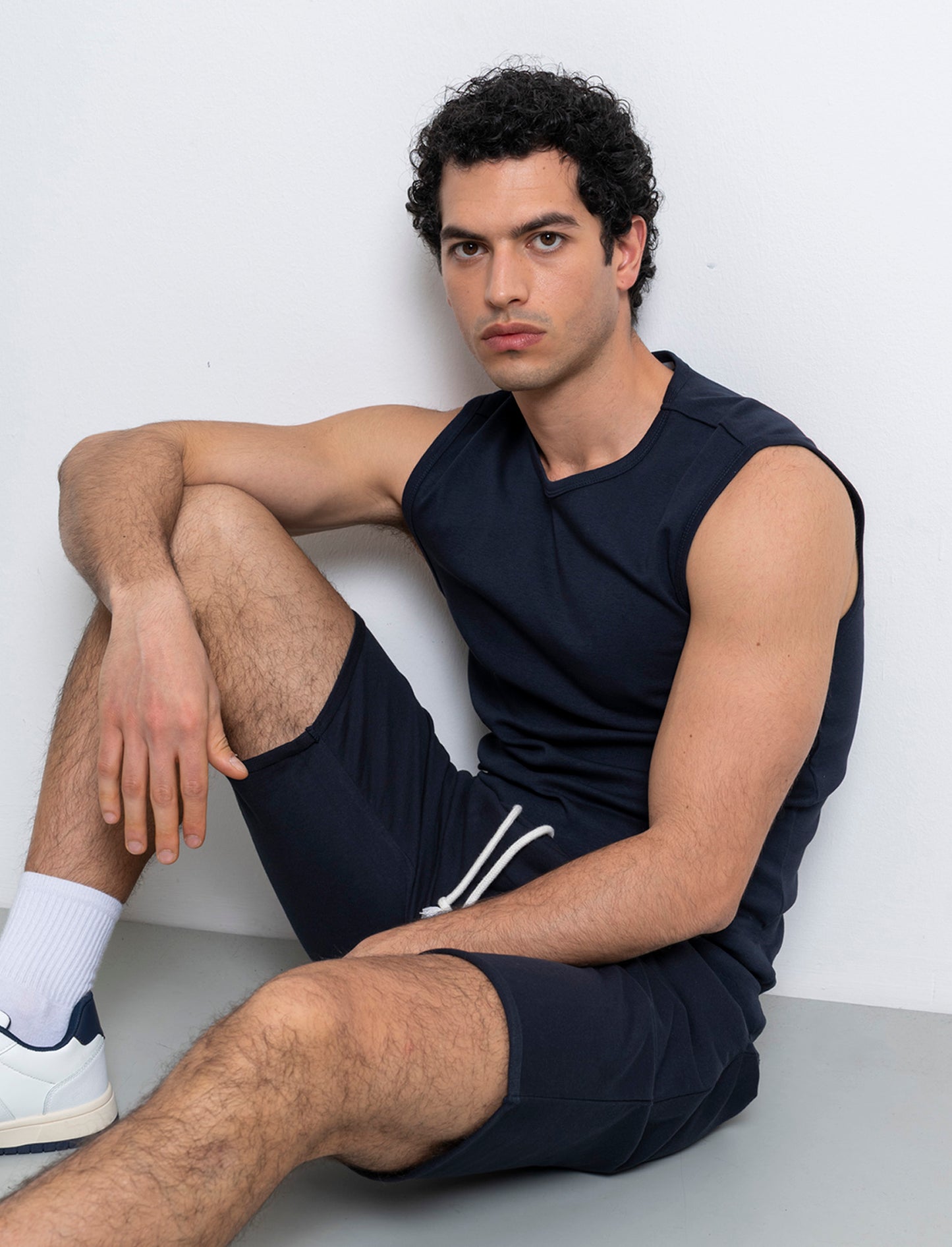 Bermuda basic in felpa con vita jogger da uomo - Blu