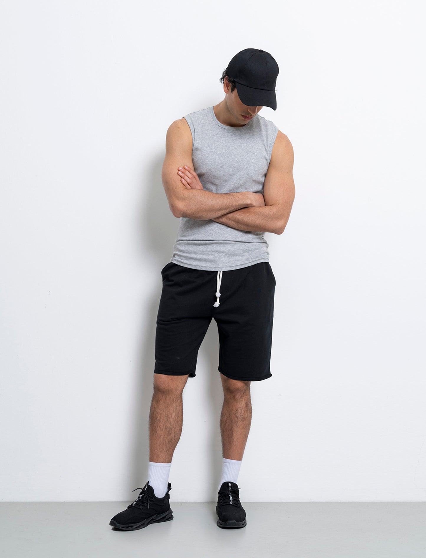 Bermuda basic in felpa con vita jogger da uomo - Nero