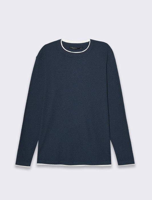 Maglia girocollo struttura jacquard da uomo - Blu