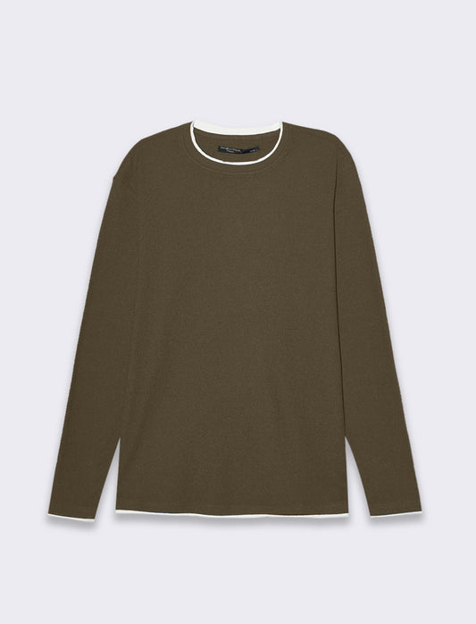 Maglia girocollo struttura jacquard da uomo - Verde kaki