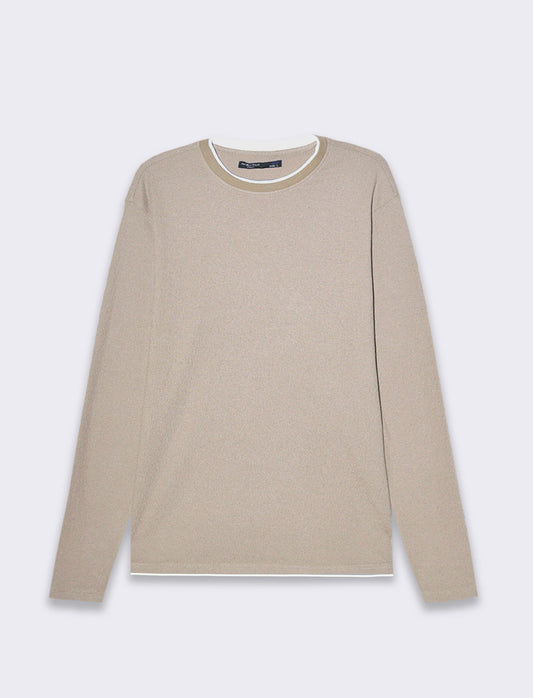 Maglia girocollo struttura jacquard da uomo - Sabbia