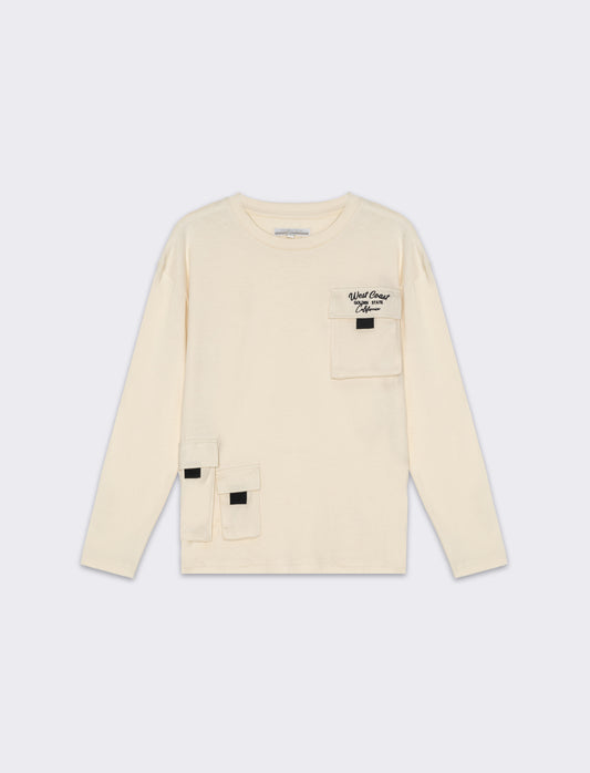 T-shirt con tasconi da bambino - Beige