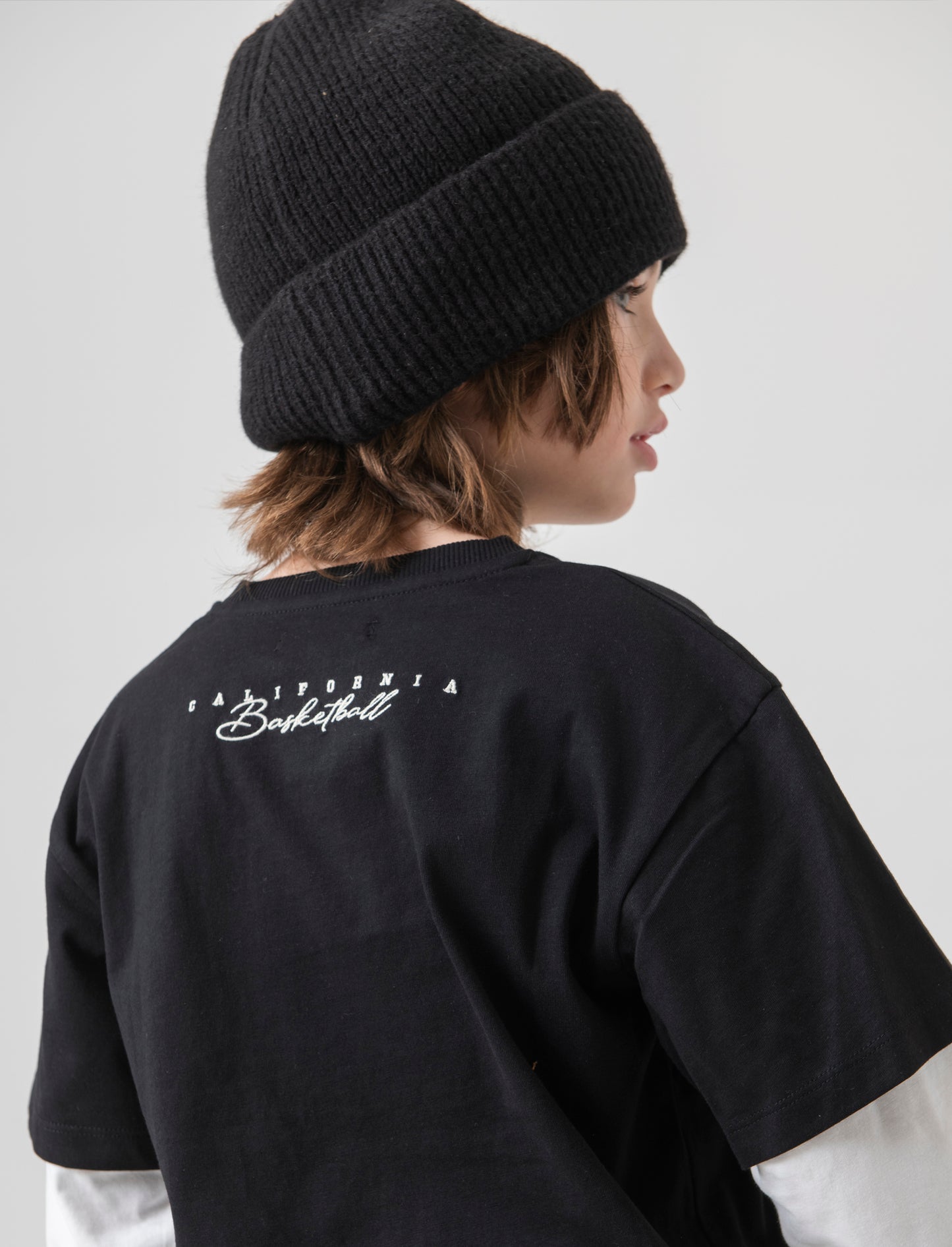 T-shirt over doppia manica da bambino - Nero