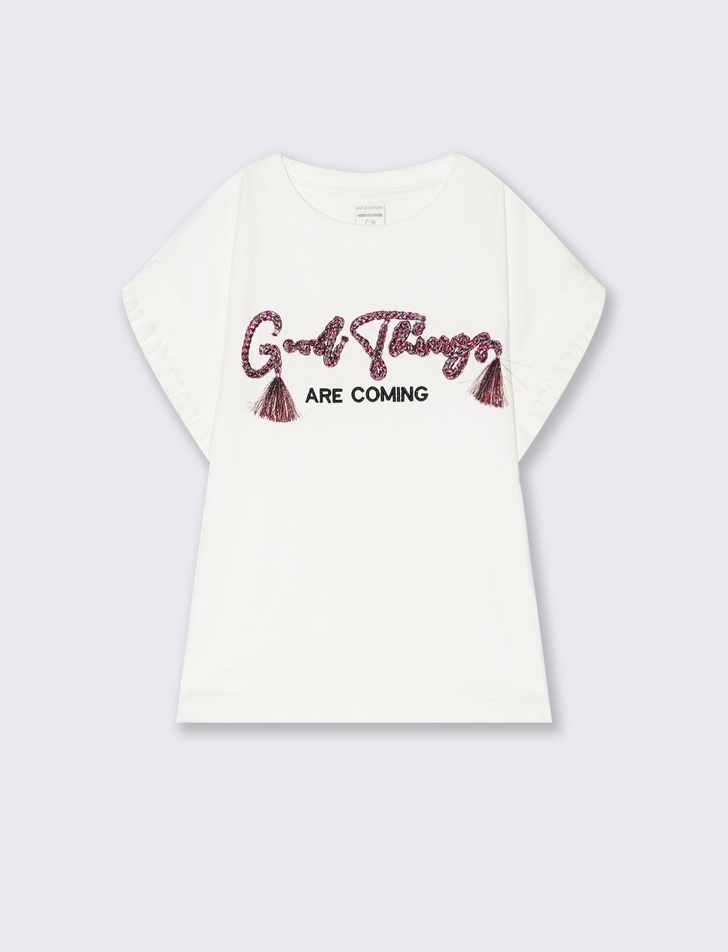 T-shirt manica in costina da bambina - Bianco latte