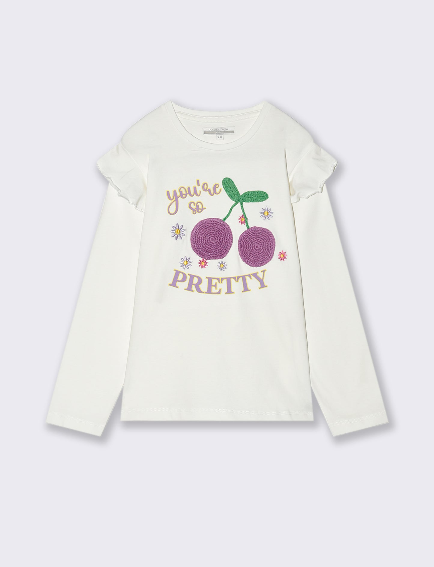 Maglietta manica lunga con applicazione da bambina - Bianco latte