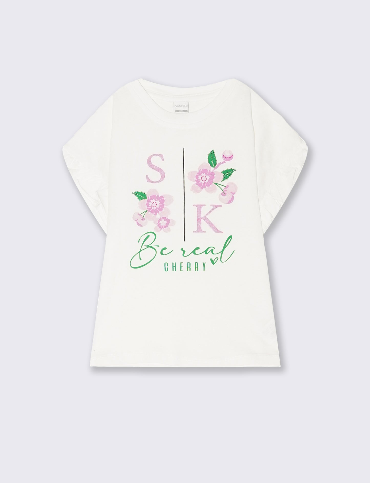 T-shirt estiva da bambina con stampa e applicazioni - Bianco latte