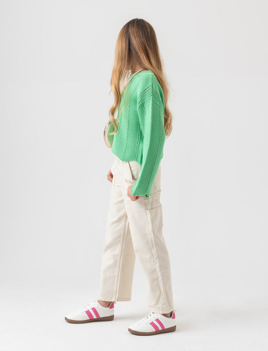 Pantalone in twill da bambina - Crema