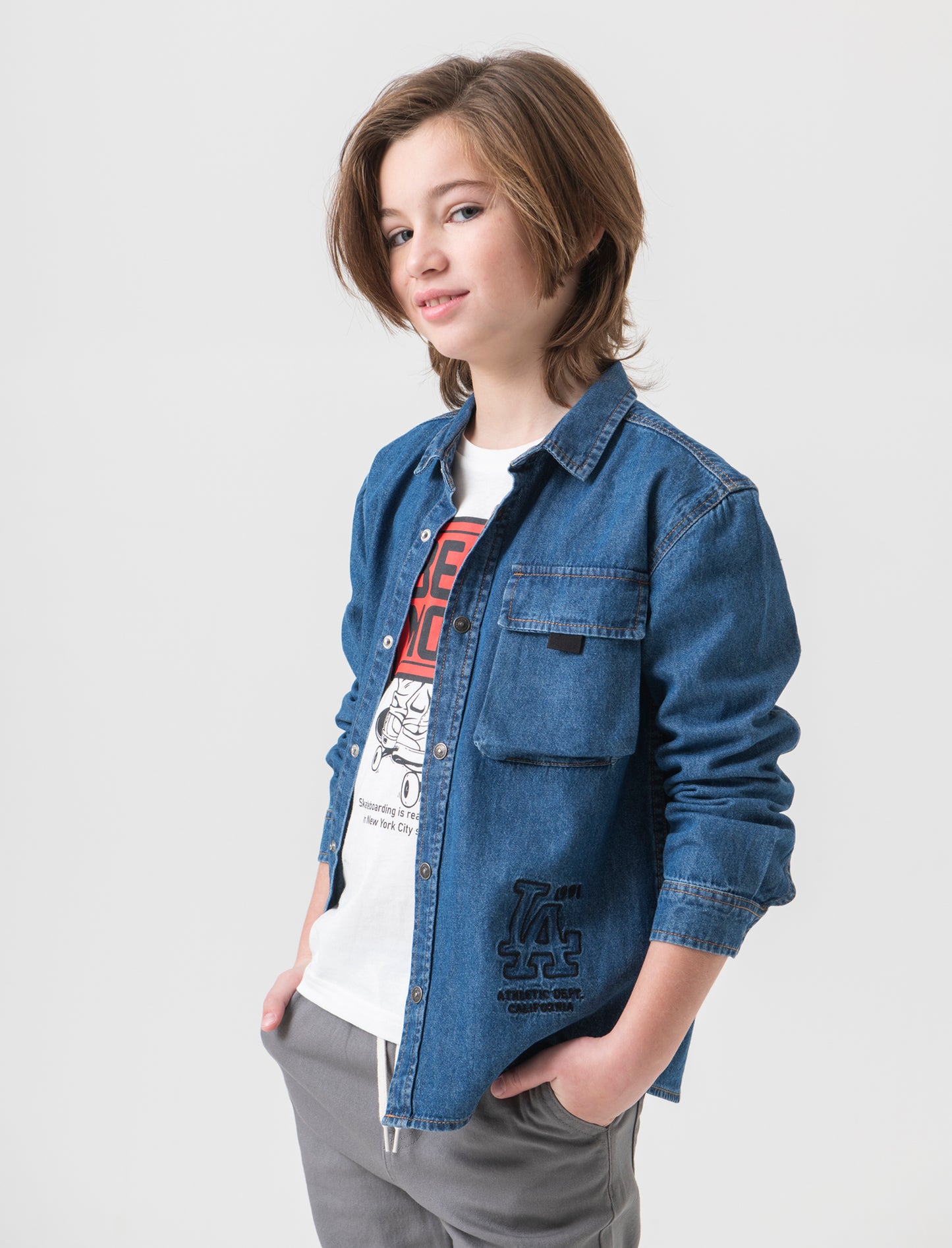 Camicia in denim con tasconi da bambino - Denim