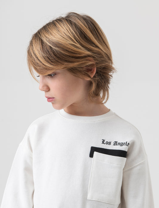 Felpa over con ricamo da bambino - Bianco latte