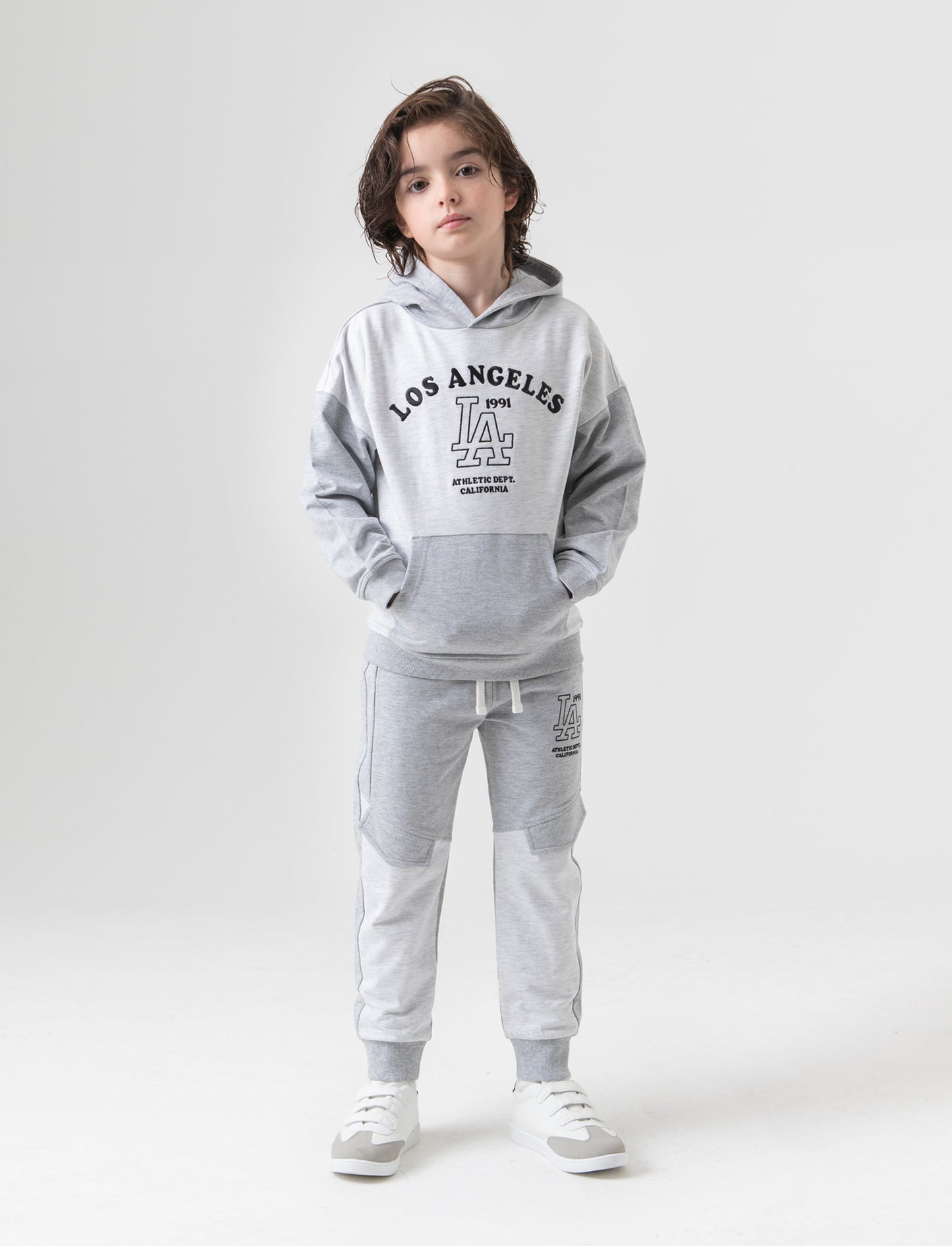 Jogger bicolor da bambino - Grigio mel.