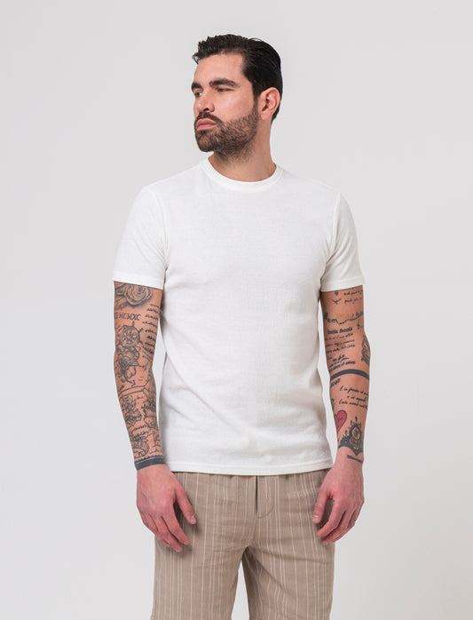 T-shirt girocollo struttura jacquard da uomo - Bianco sporco