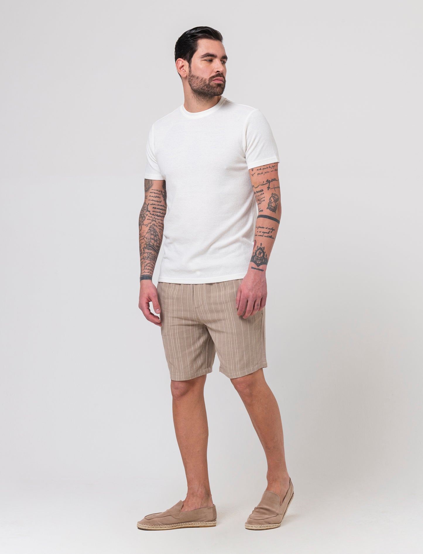 T-shirt girocollo struttura jacquard da uomo - Bianco sporco