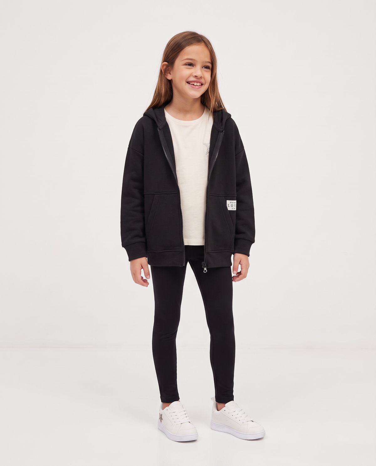 Hooded sweatshirt with front zip - Black