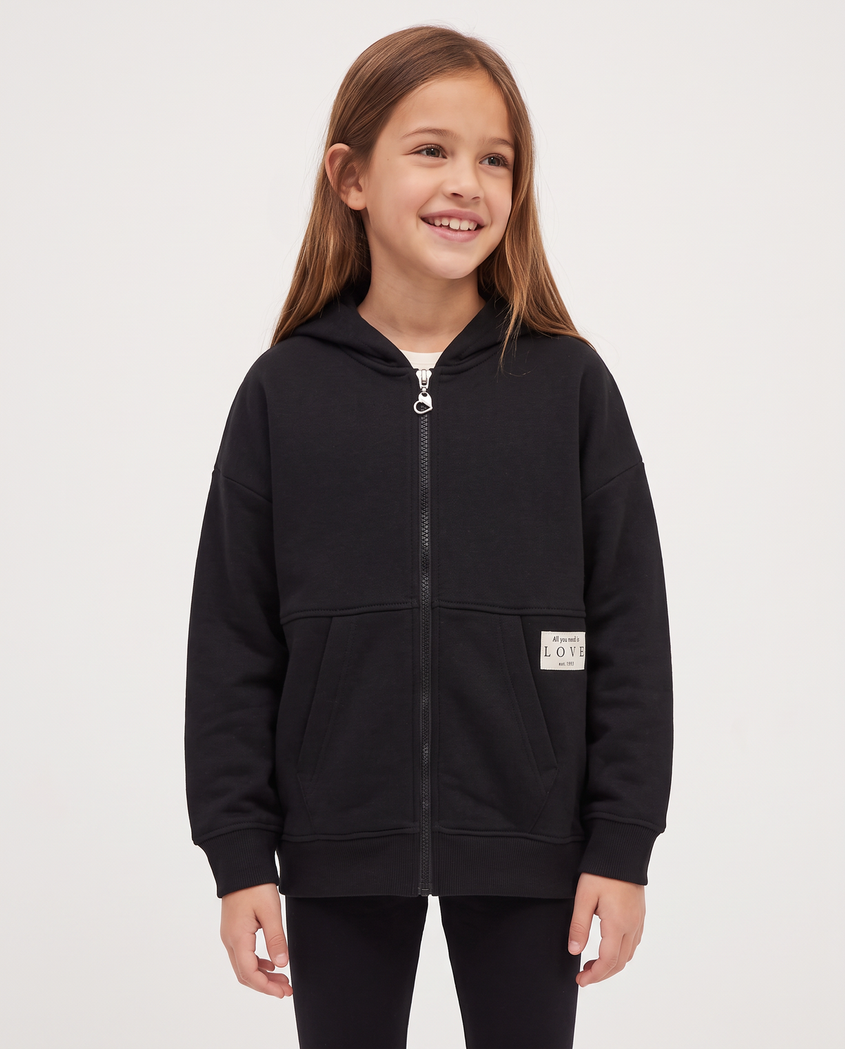 Hooded sweatshirt with front zip - Black