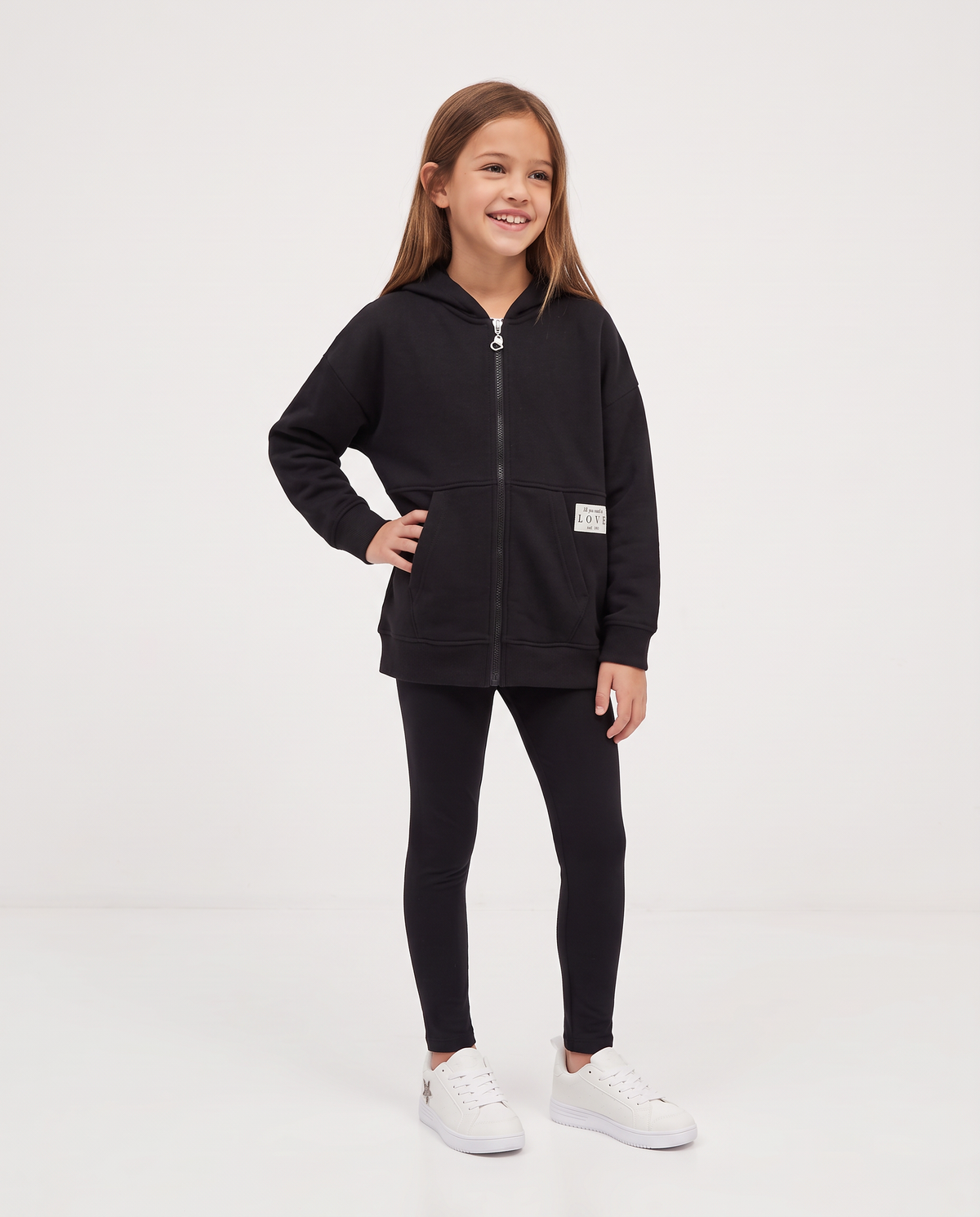 Hooded sweatshirt with front zip - Black