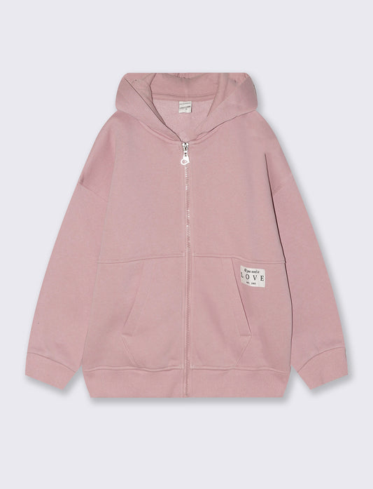 Felpa aperta avanti con zip. - Rosa polvere