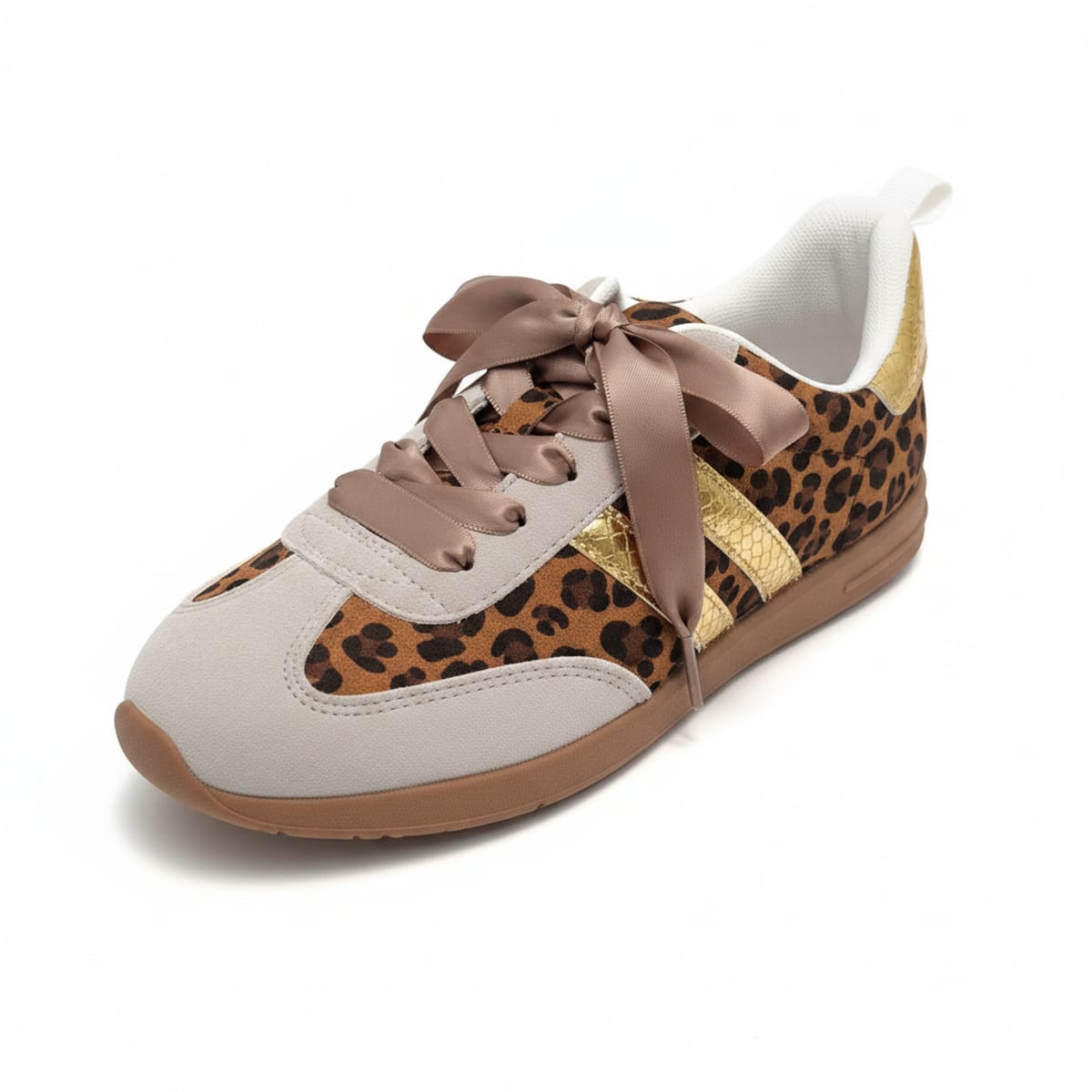 Beige and gold leopard print microfiber sneakers - Animalier