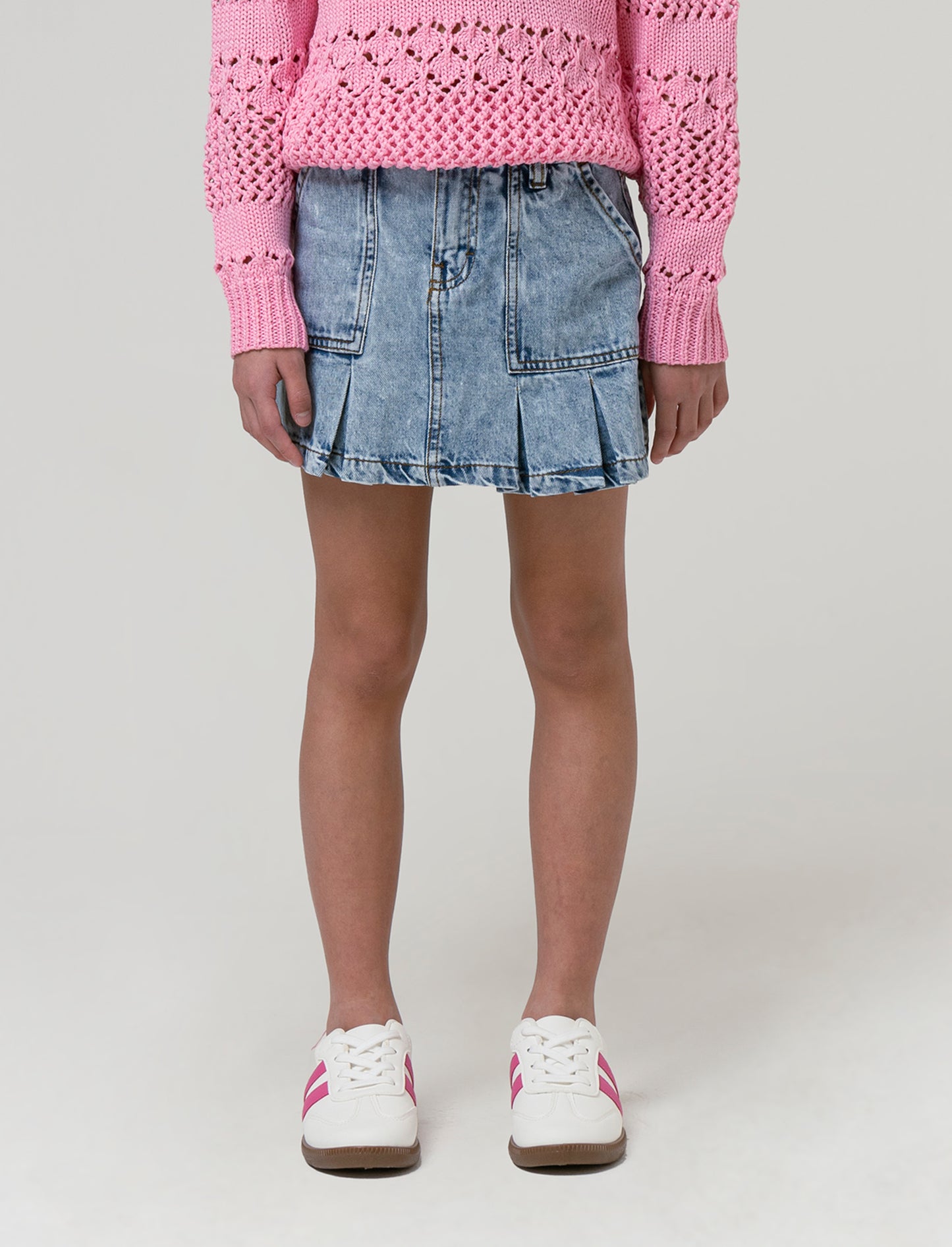 Gonna in denim con tasconi da bambina - Denim