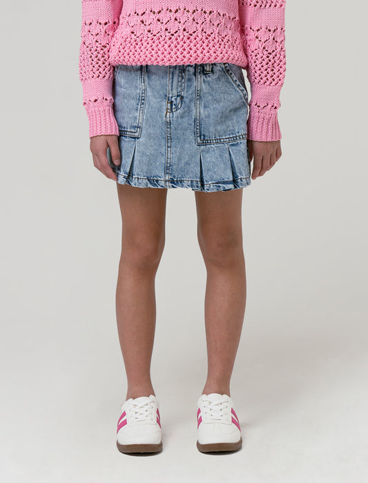 Gonna in denim con tasconi da bambina - Denim