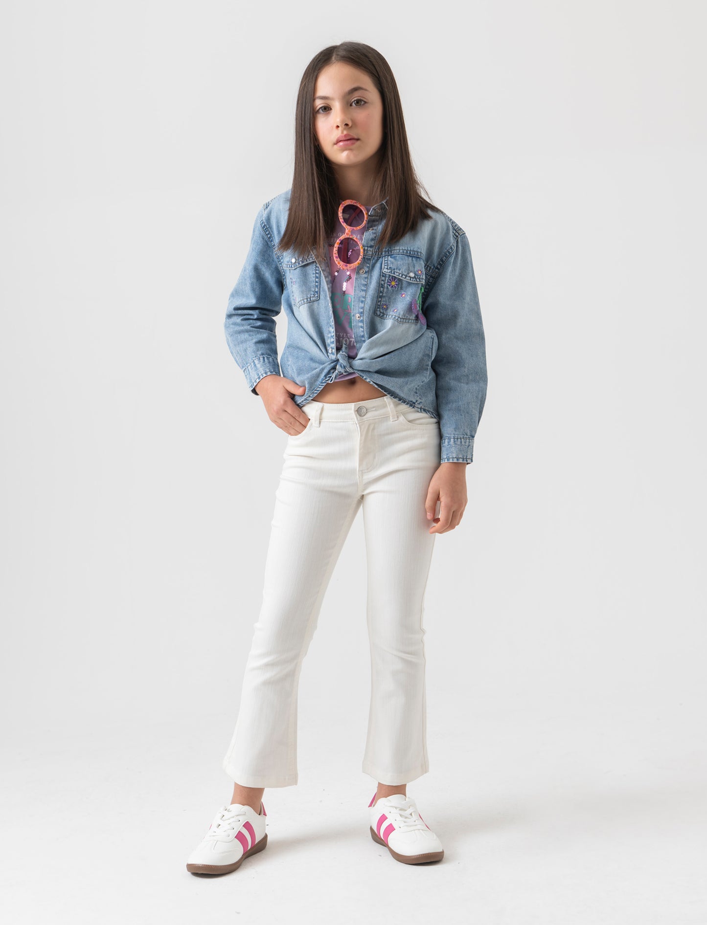 Camicia in denim con ricamo da bambina - Denim