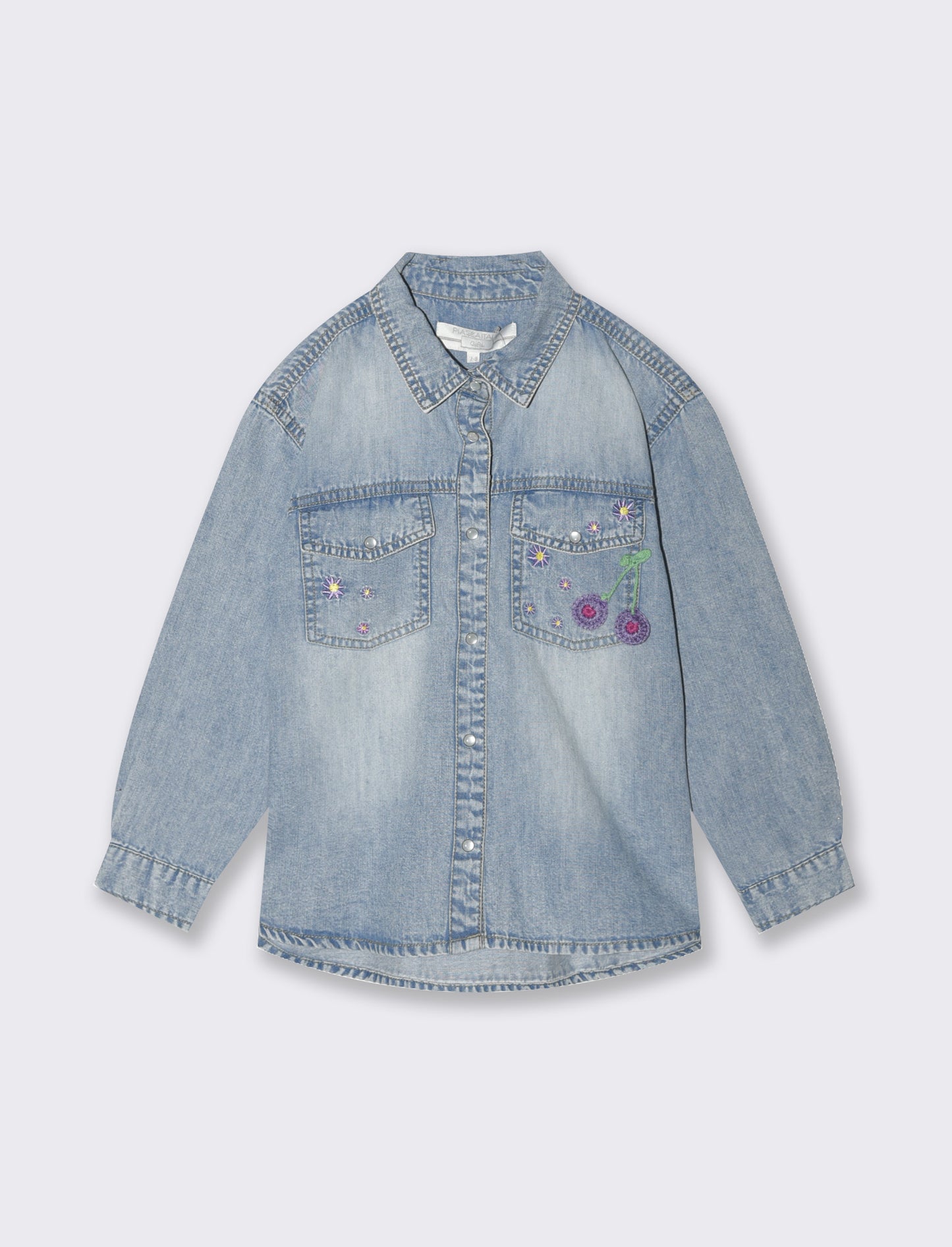 Camicia in denim con ricamo da bambina - Denim