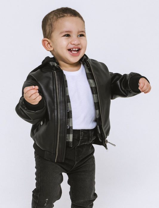 Giubbotto biker in similpelle da neonato - Nero
