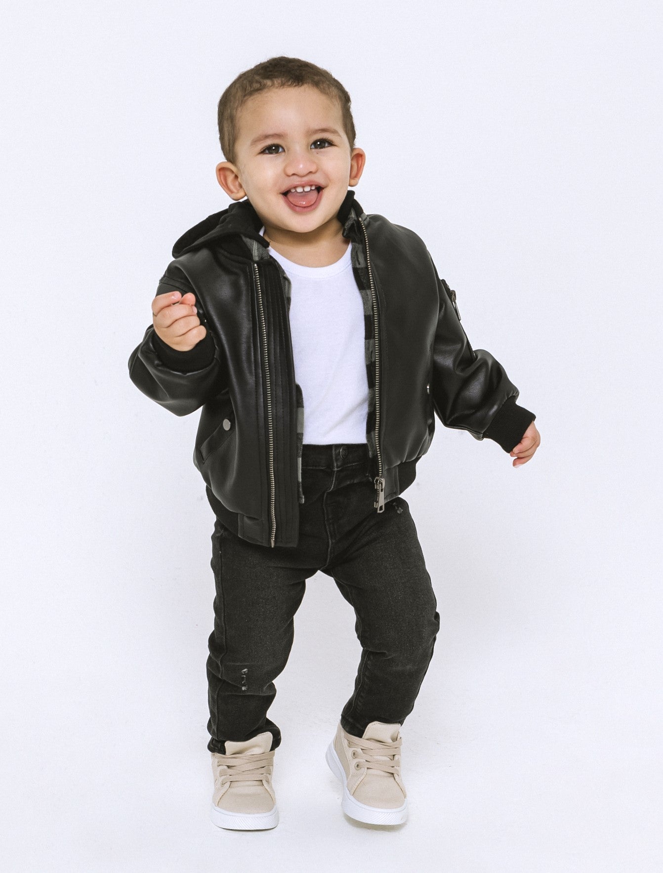 Giubbotto biker in similpelle da neonato - Nero