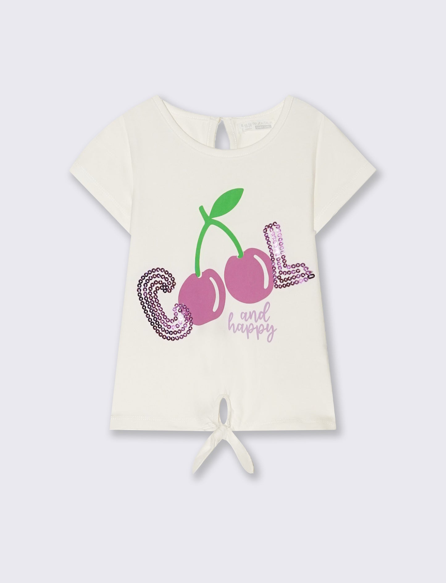 T-shirt con nodo e paillettes da neonata - Bianco latte