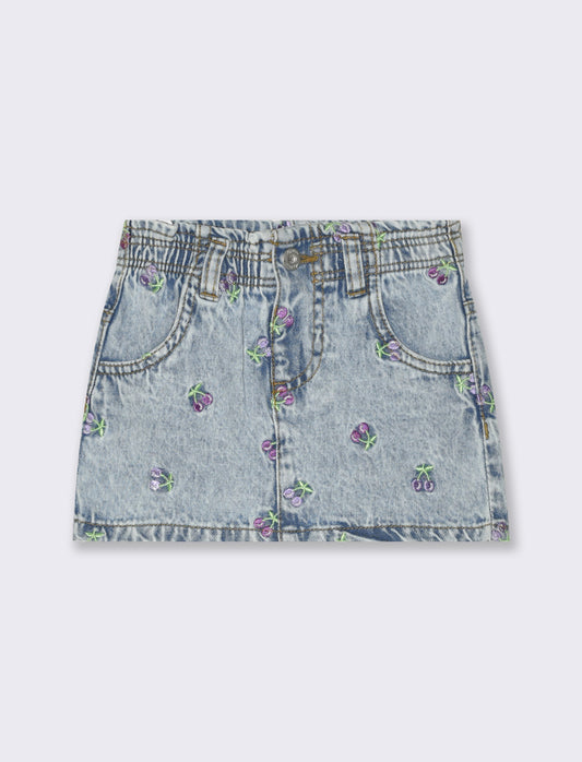 Gonna in denim con ricami da neonata - Denim