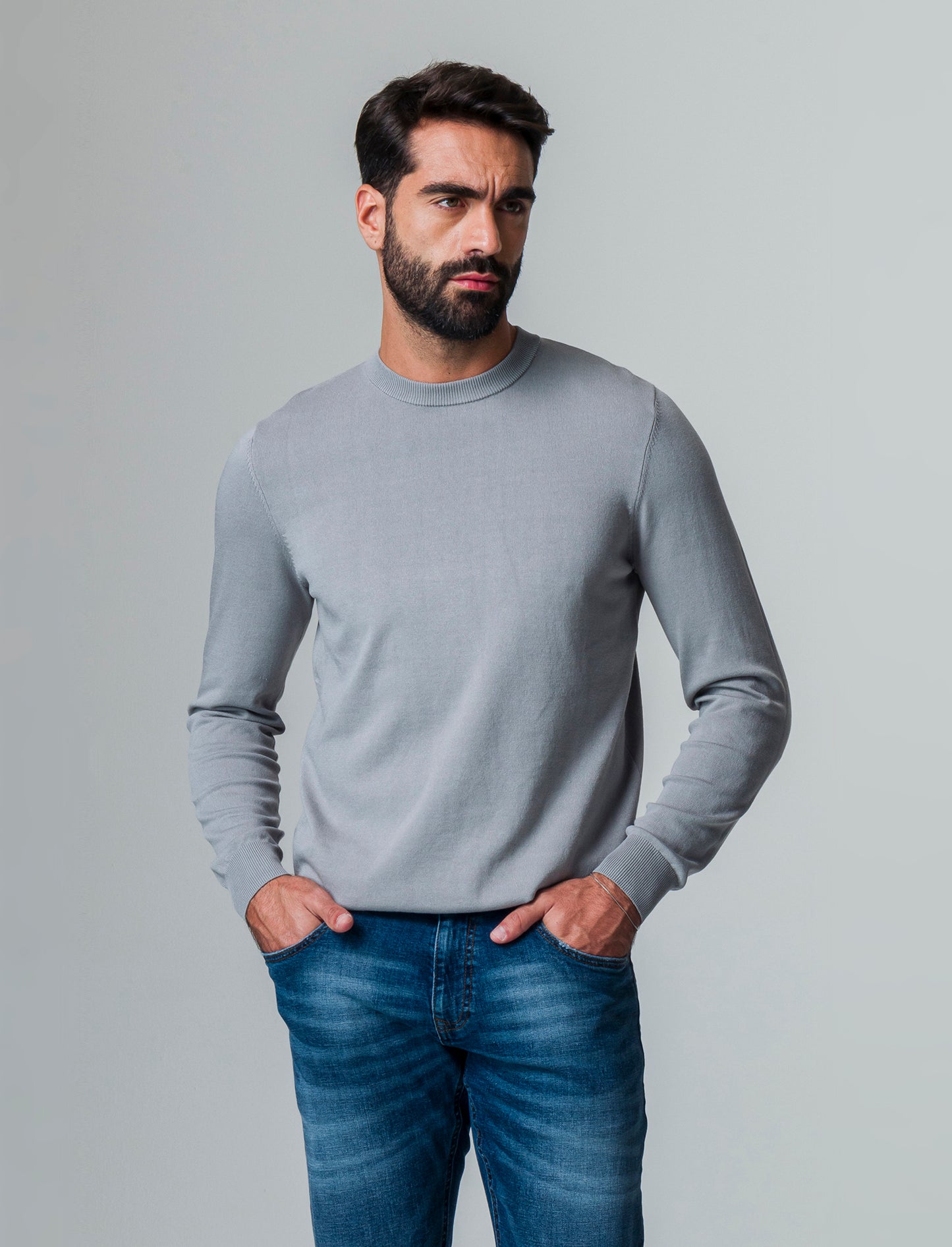 Man's premium yarn basic sweater - Grey