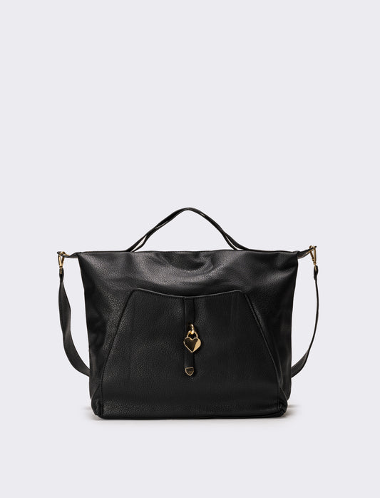 Shopper donna con catenaccio a cuore - Nero