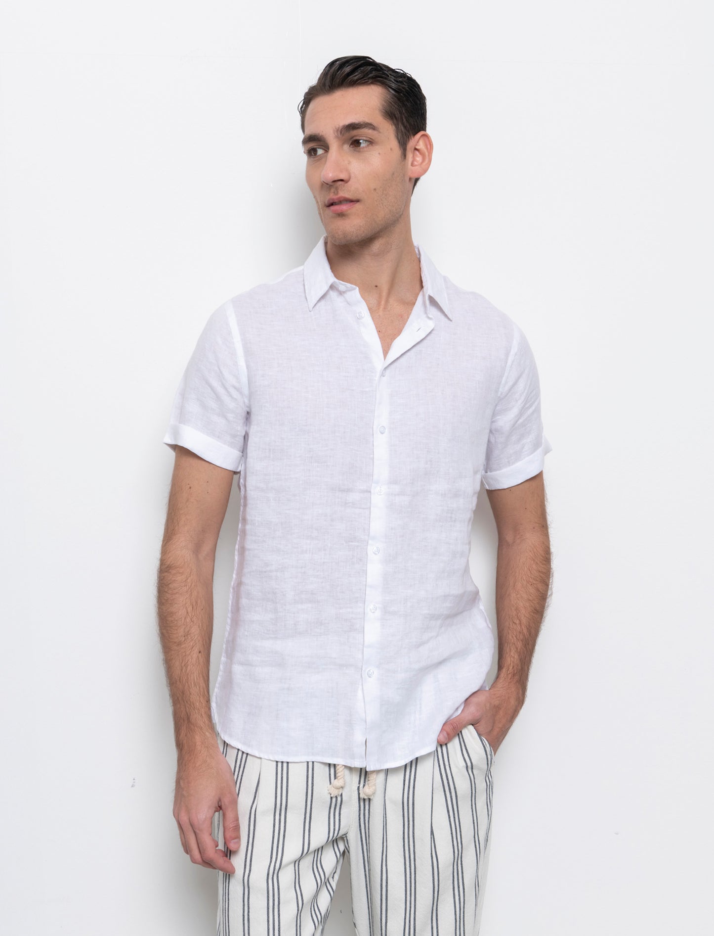 Camicia manica corta 100% lino da uomo - Bianco