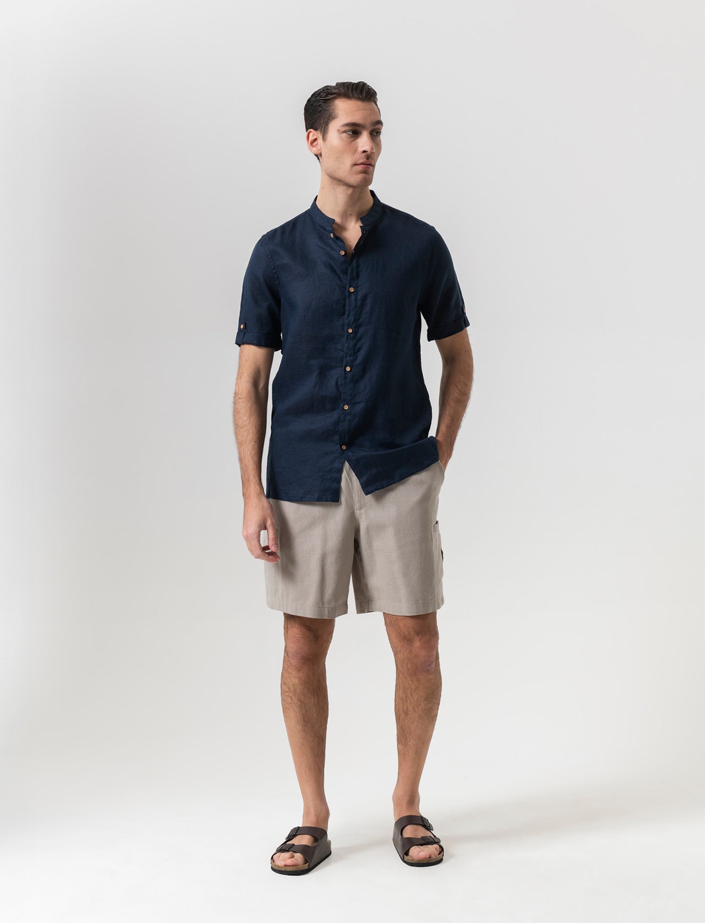 Camicia manica corta 100% lino da uomo - Blu