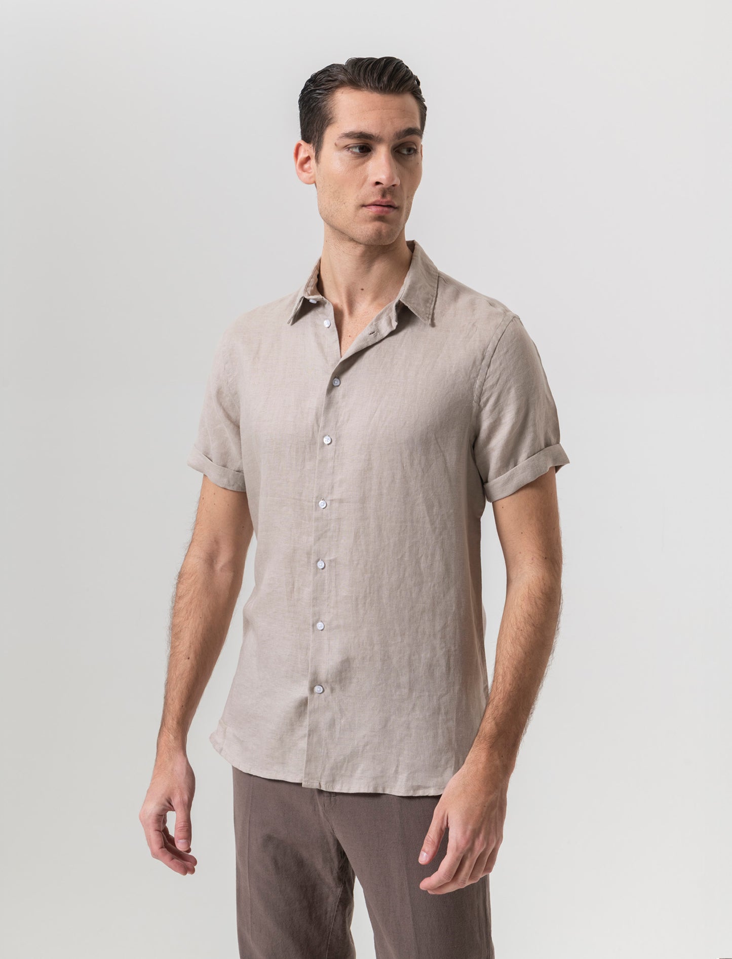 Camicia manica corta 100% lino da uomo - Beige