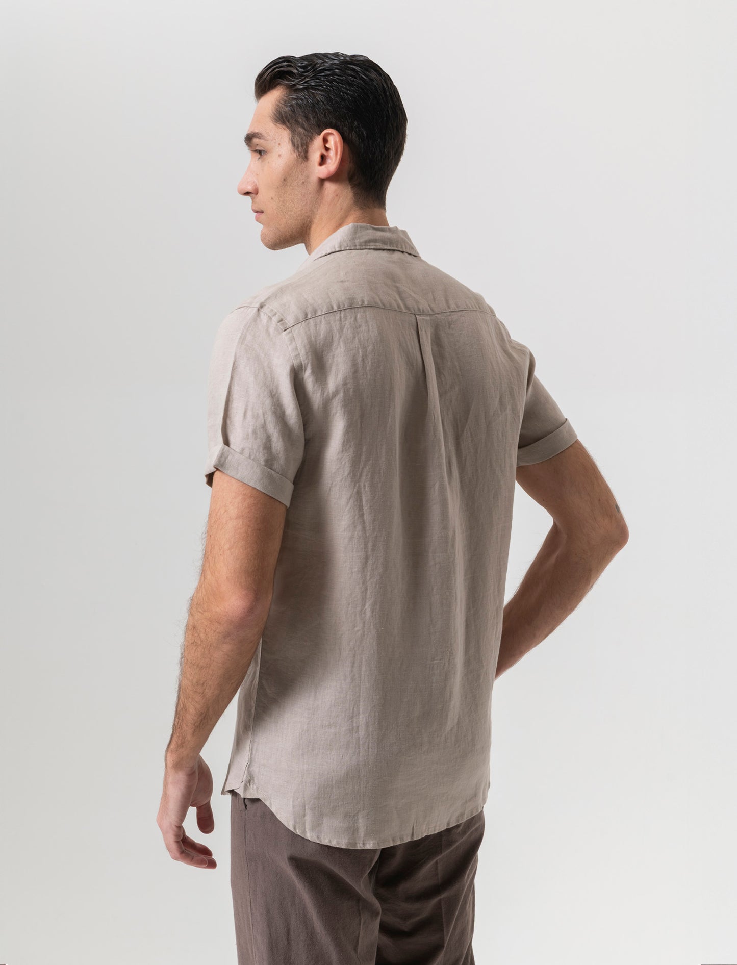 Camicia manica corta 100% lino da uomo - Beige