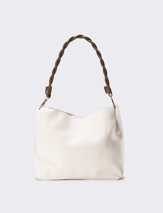 Borsa sacca con manico intrecciato - Bianco