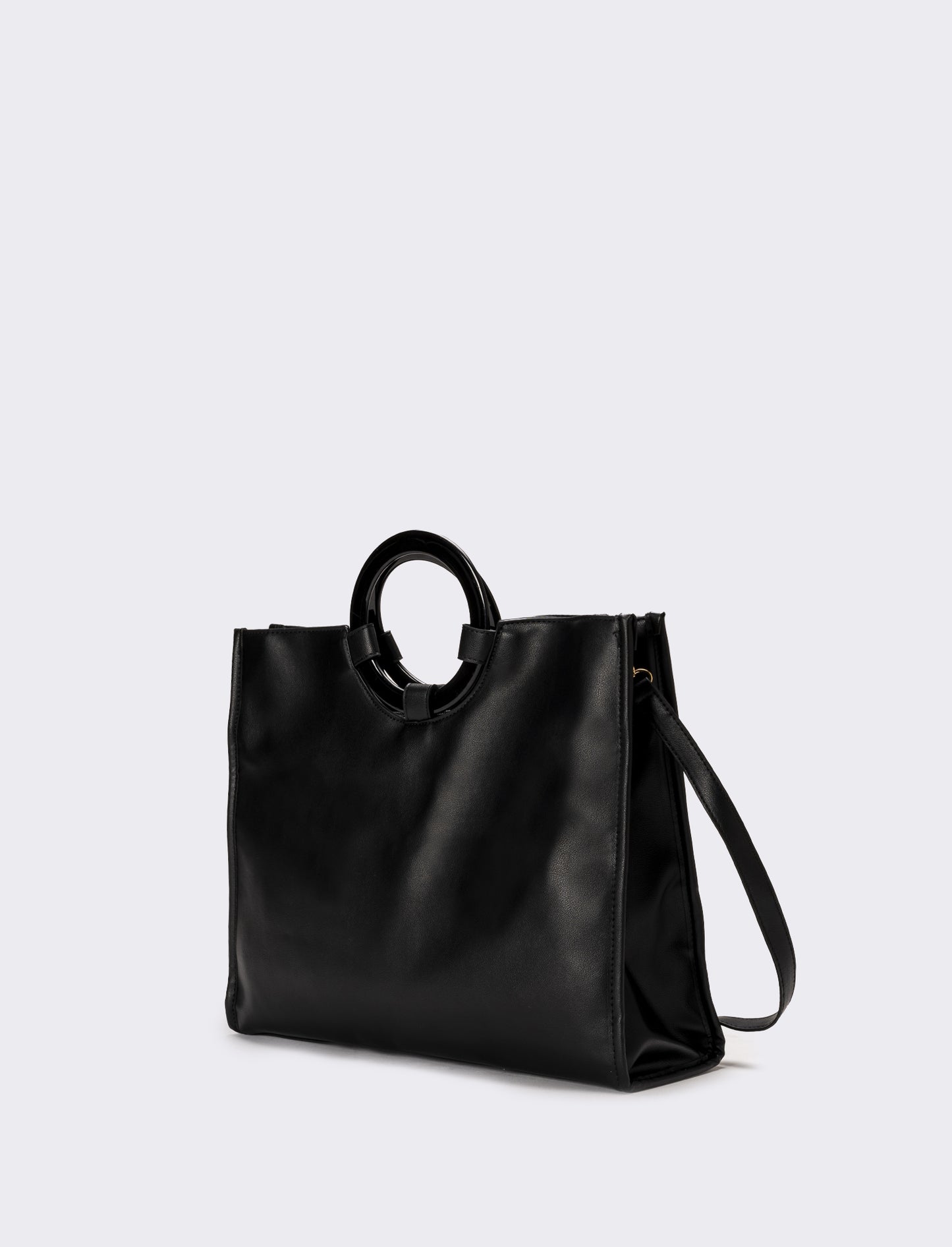 Borsa con manico tondo e tracolla - Nero