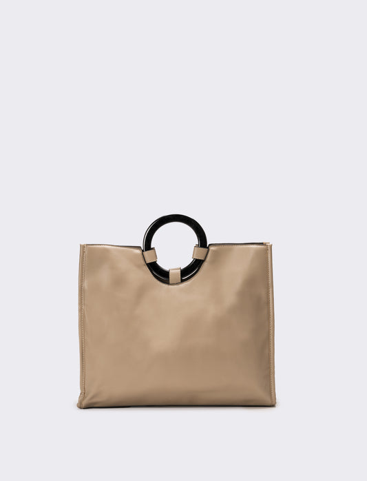 Borsa con manico tondo e tracolla - Beige