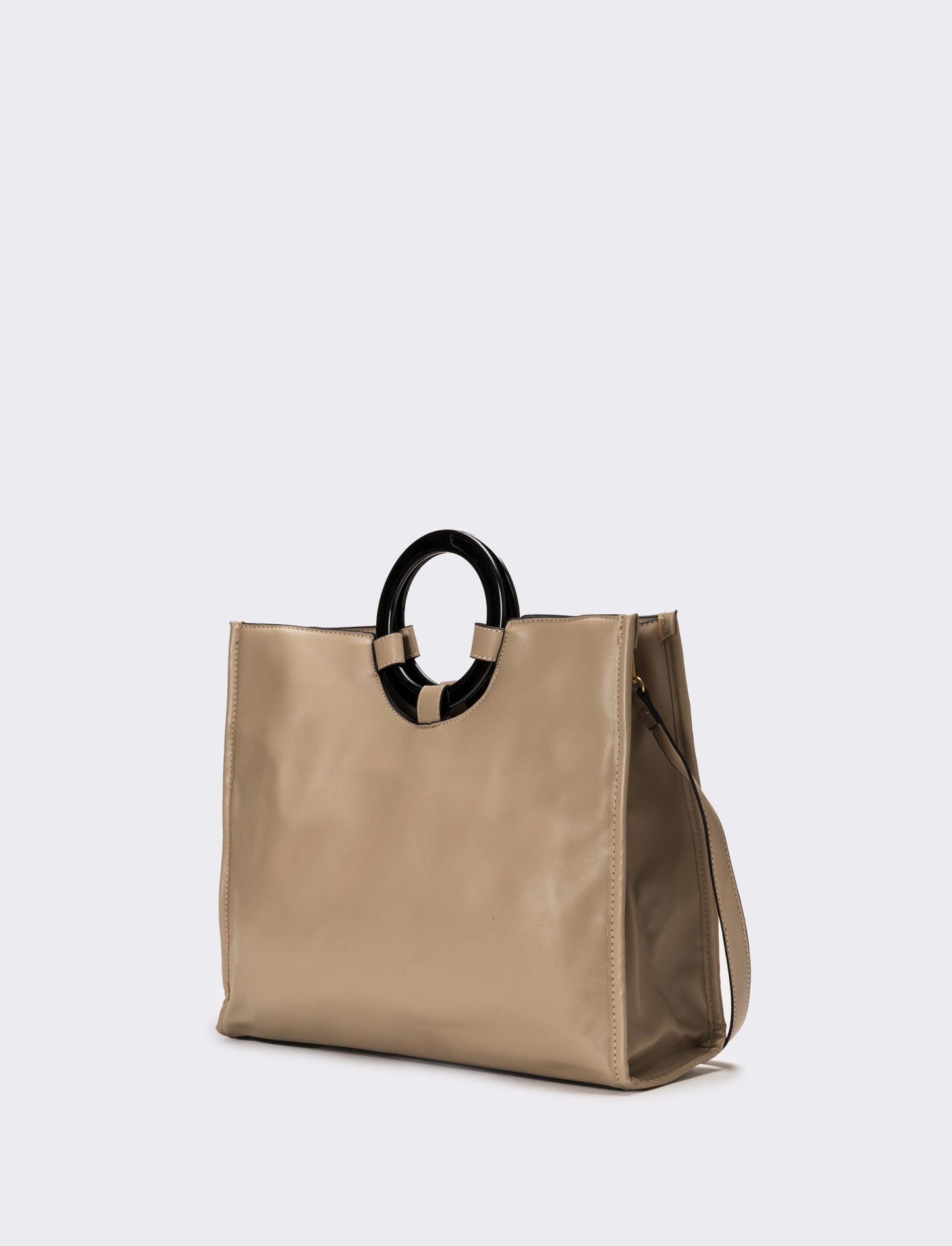 Borsa con manico tondo e tracolla - Beige